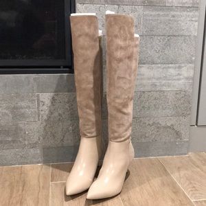 Calvin Klein Suede over the knee boots in Beige
